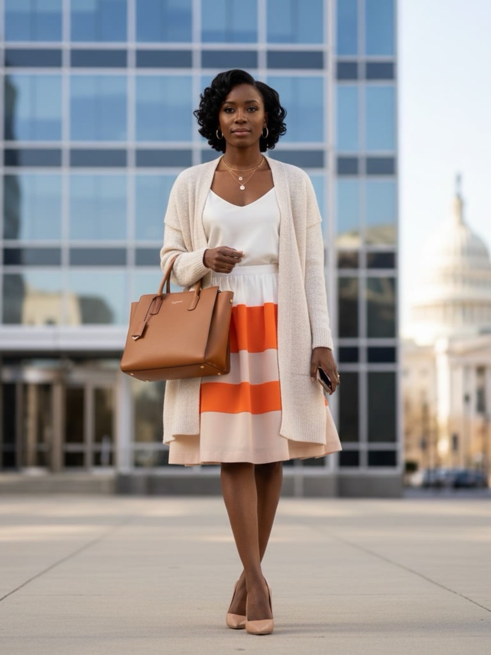 ECI New York Striped Colorblock Dress Size 8 White Orange Excellent Condition